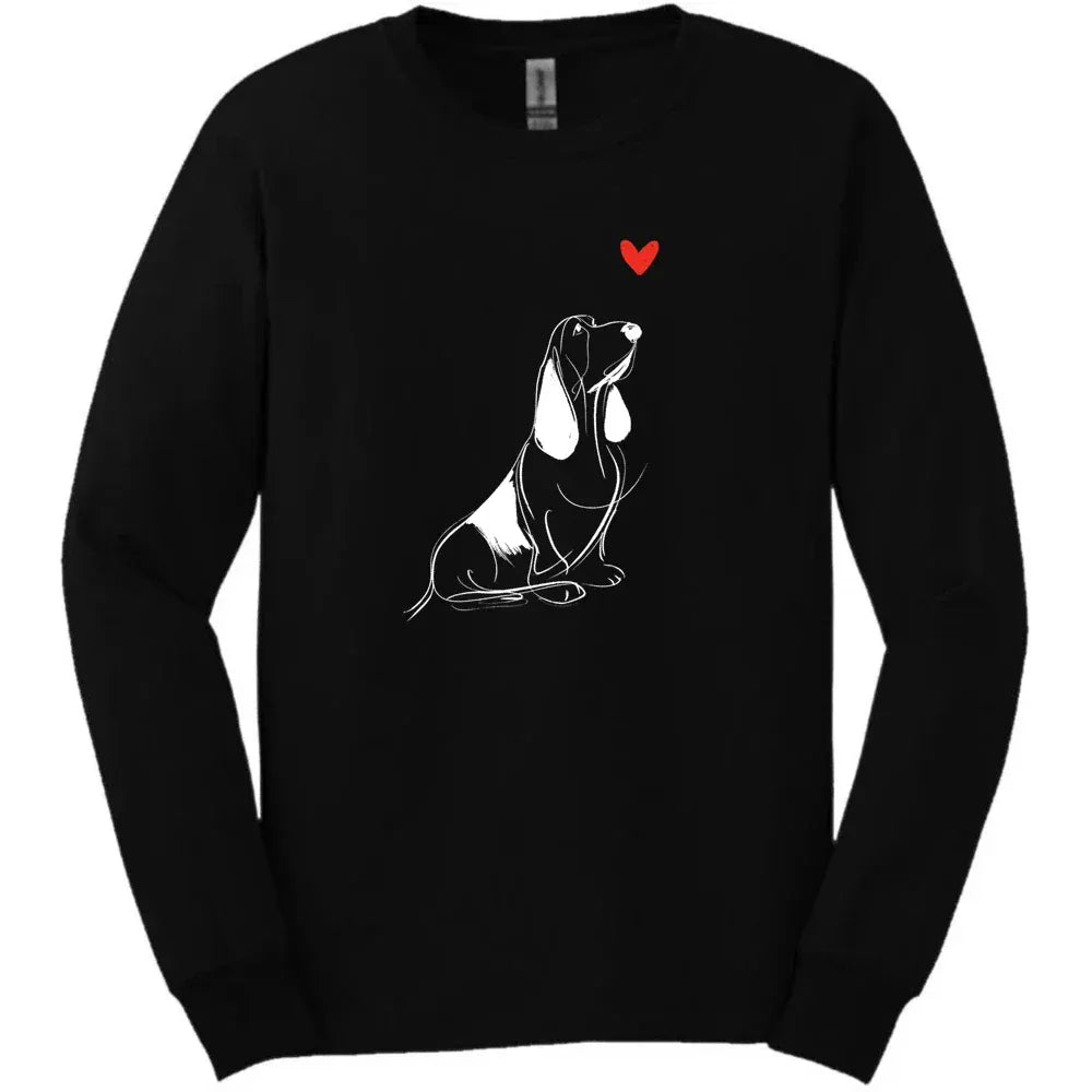 Basset Hound - Sketch Dog Long Sleeve Tee - Black