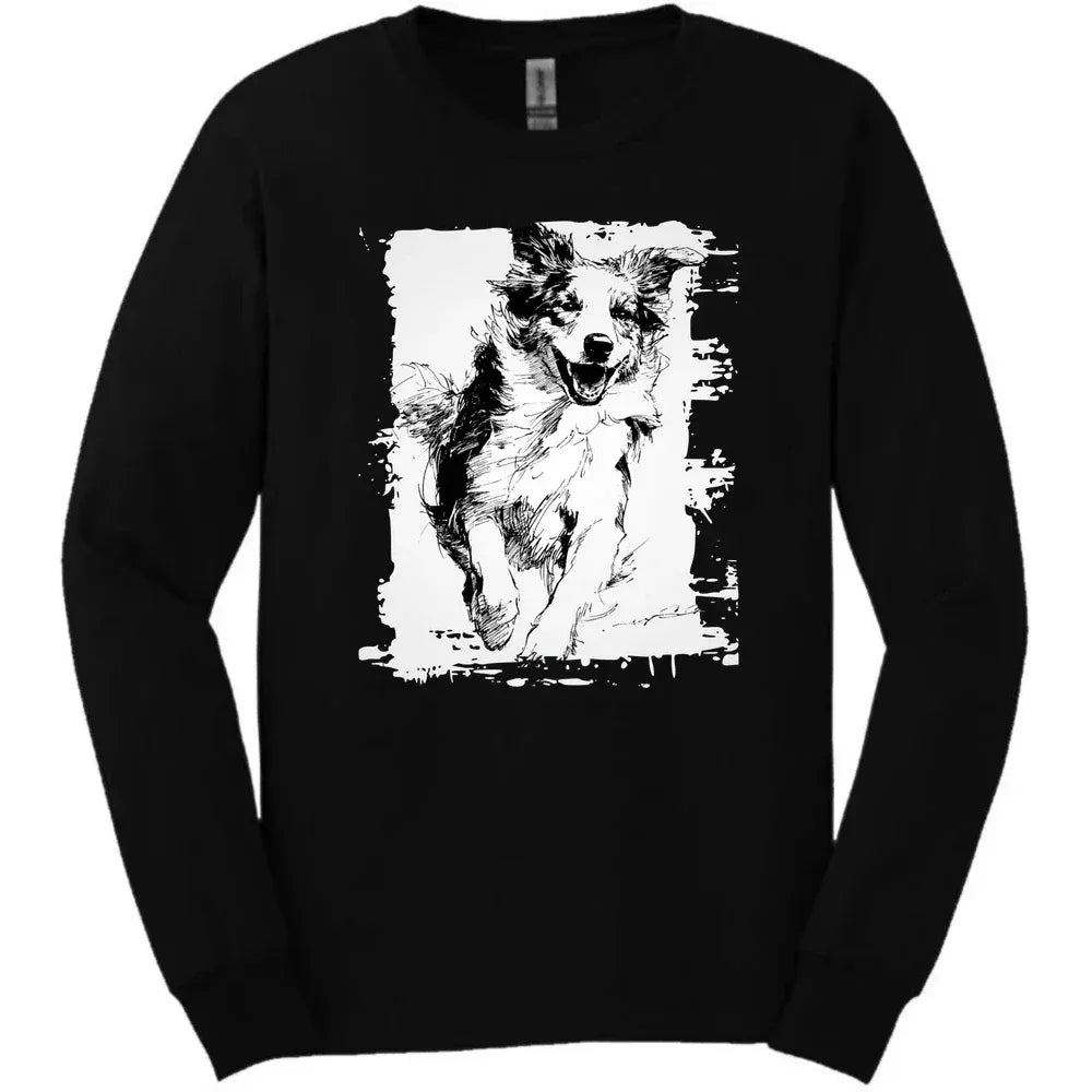 Australian Shepherd - Running Dog Long Sleeve Tee - Black