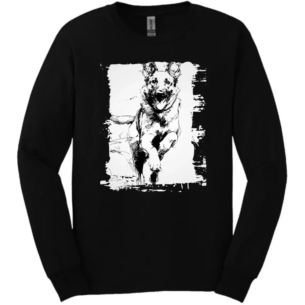 Belgian Malinois - Running Dog Long Sleeve Tee - Black
