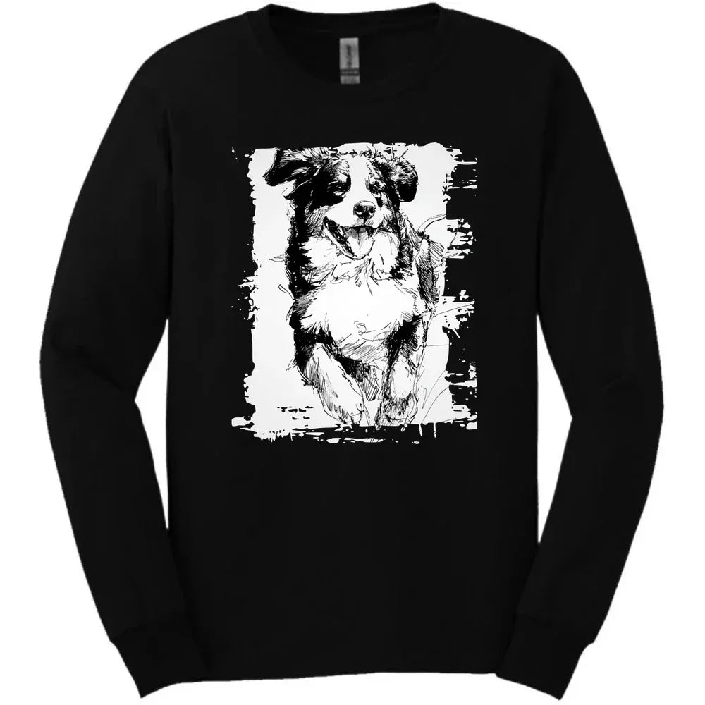Bernese Mountain Dog - Running Dog Long Sleeve Tee - Black