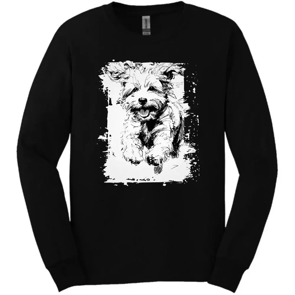 Bichon Frise - Running Dog Long Sleeve Tee - Black