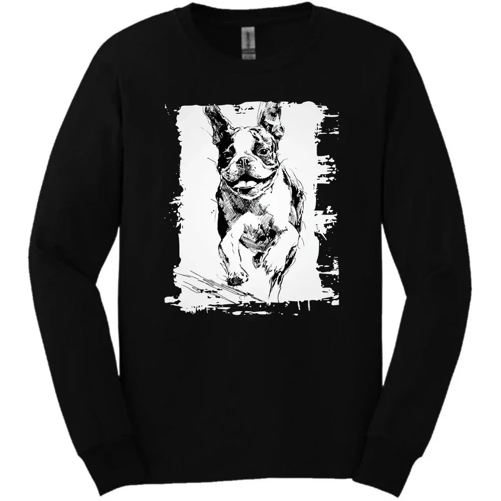 Boston Terrier - Running Dog Long Sleeve Tee - Black