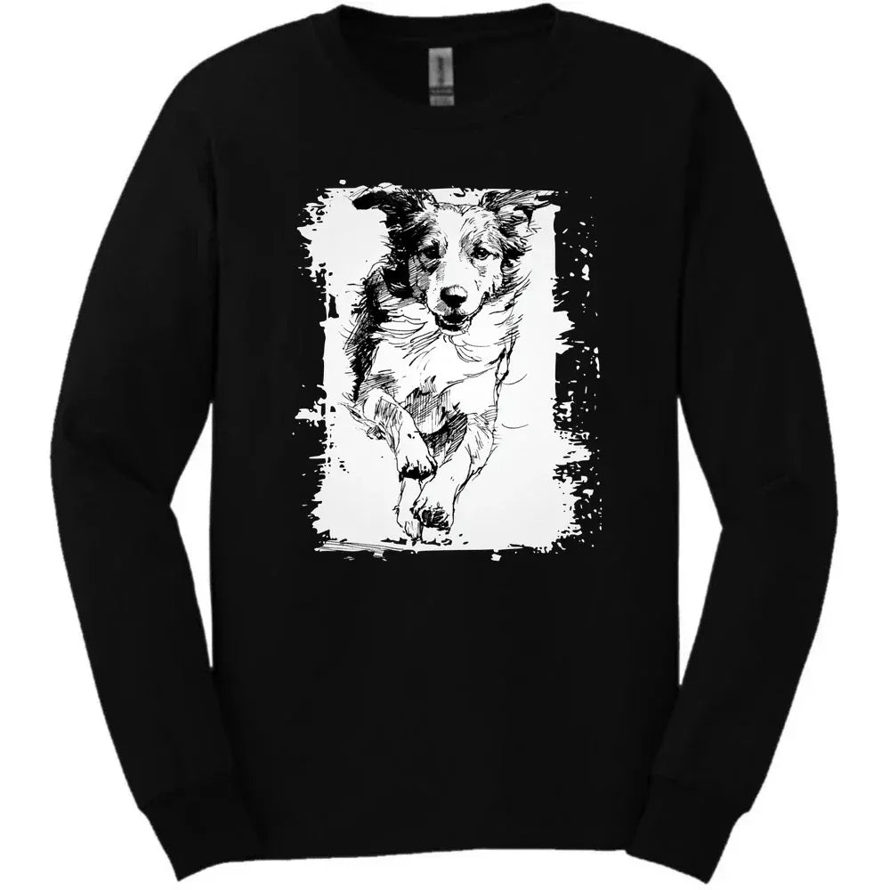 Brittany - Running Dog Long Sleeve Tee - Black