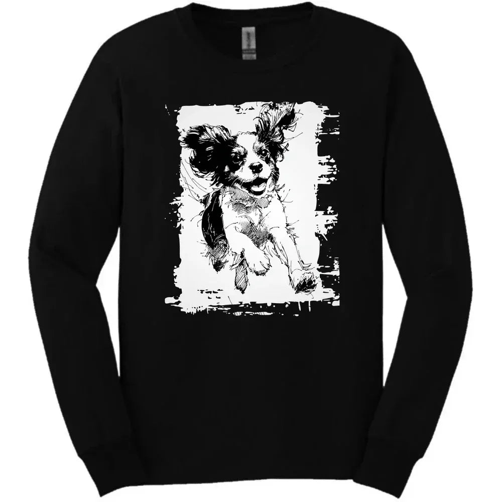 Cavalier King Charles Spaniel - Running Dog Long Sleeve Tee - Black