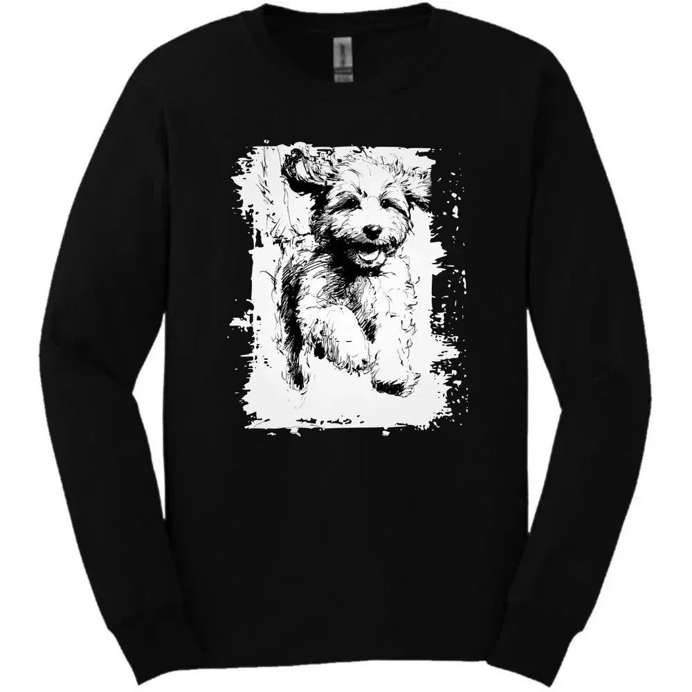 Cavapoo - Running Dog Long Sleeve Tee - Black