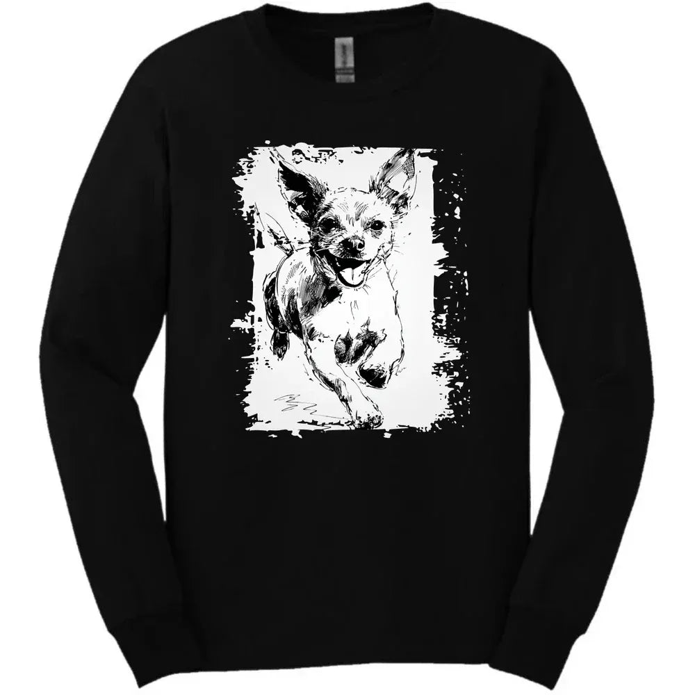 Chihuahua - Running Dog Long Sleeve Tee - Black
