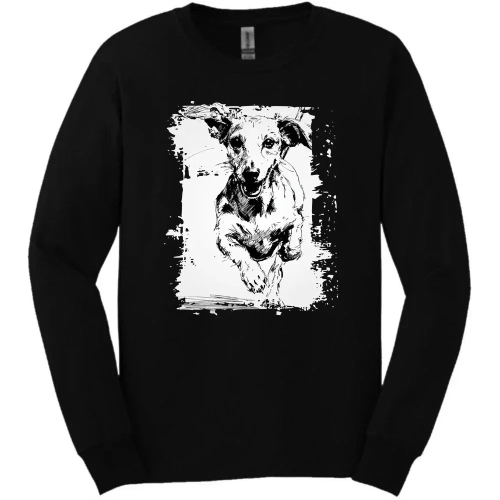 Dachshund - Running Dog Long Sleeve Tee - Black