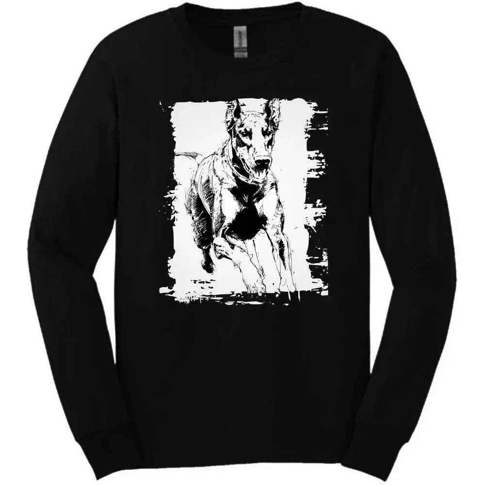 Doberman - Running Dog Long Sleeve Tee - Black