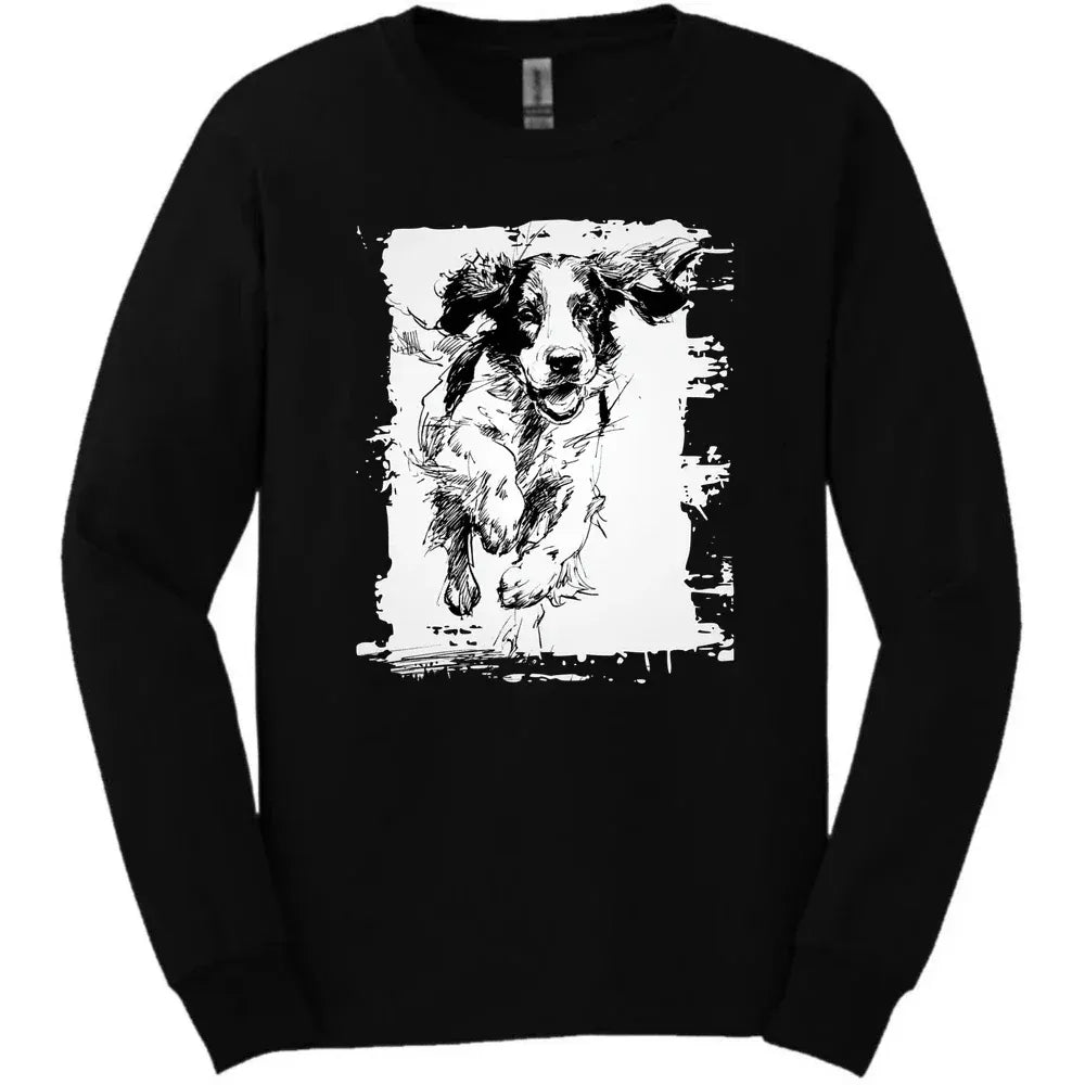 English Springer Spaniel - Running Dog Long Sleeve Tee - Black