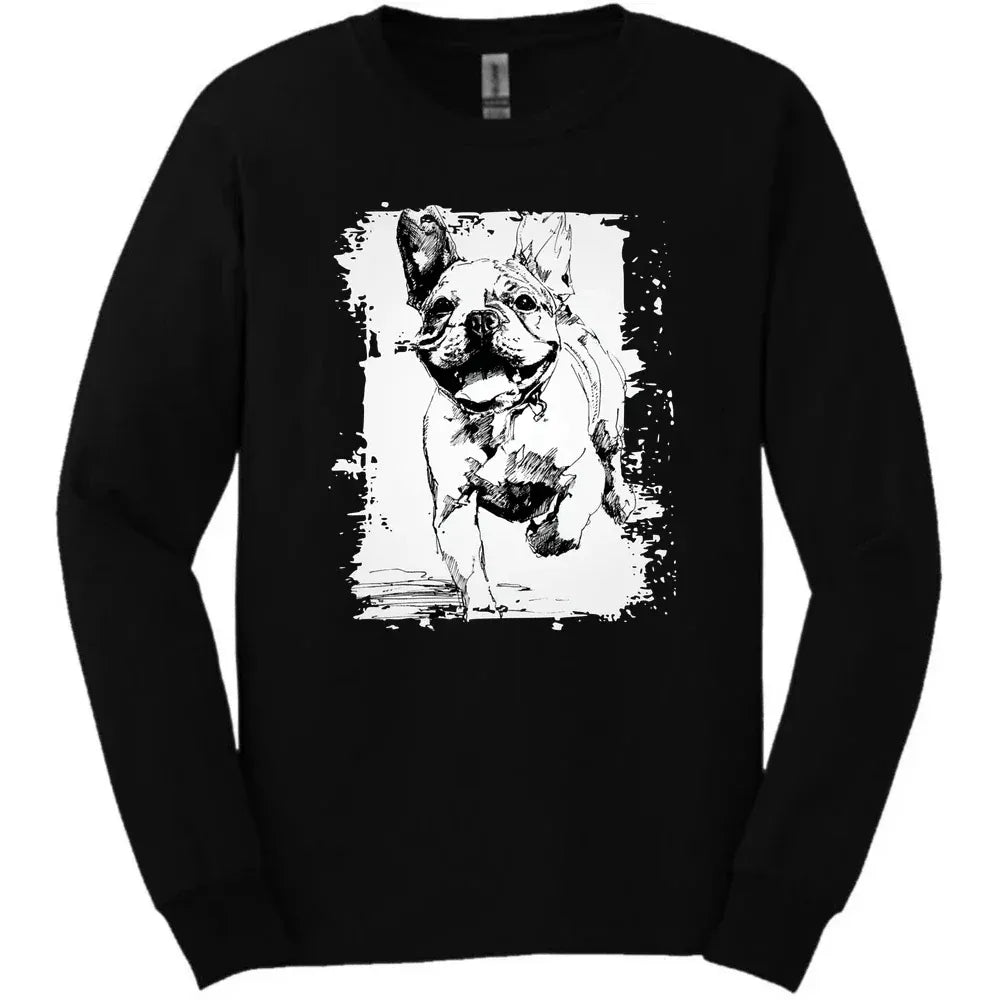 French Bulldog - Running Dog Long Sleeve Tee - Black