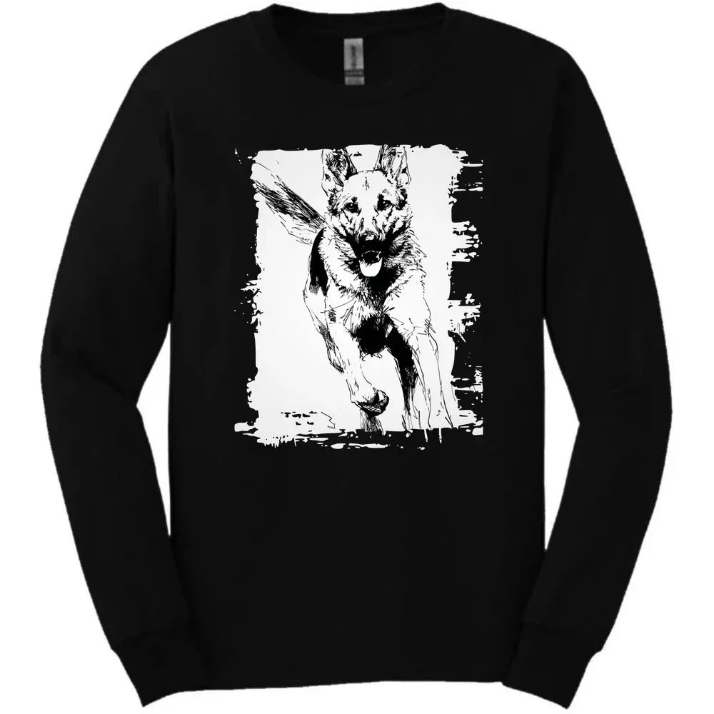 German Shepherd - Running Dog Long Sleeve Tee - Black