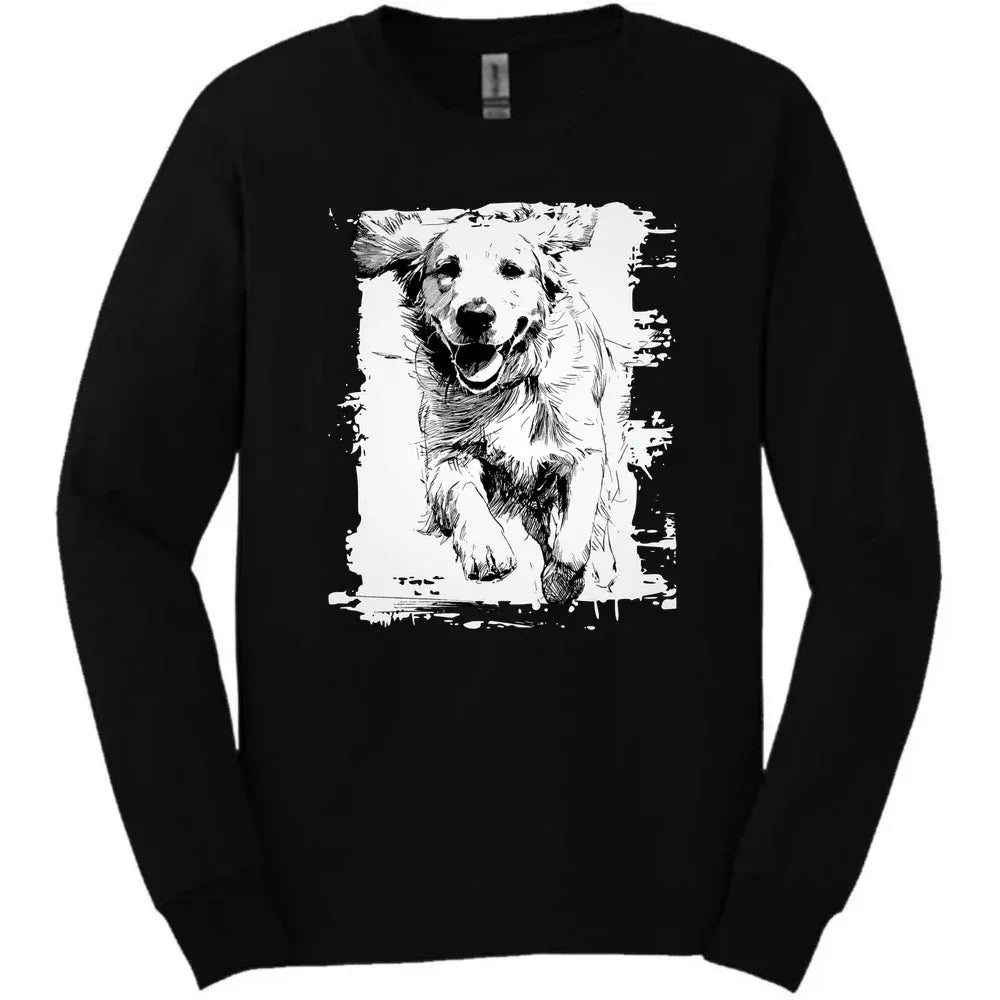 Golden Retriever - Running Dog Long Sleeve Tee - Black