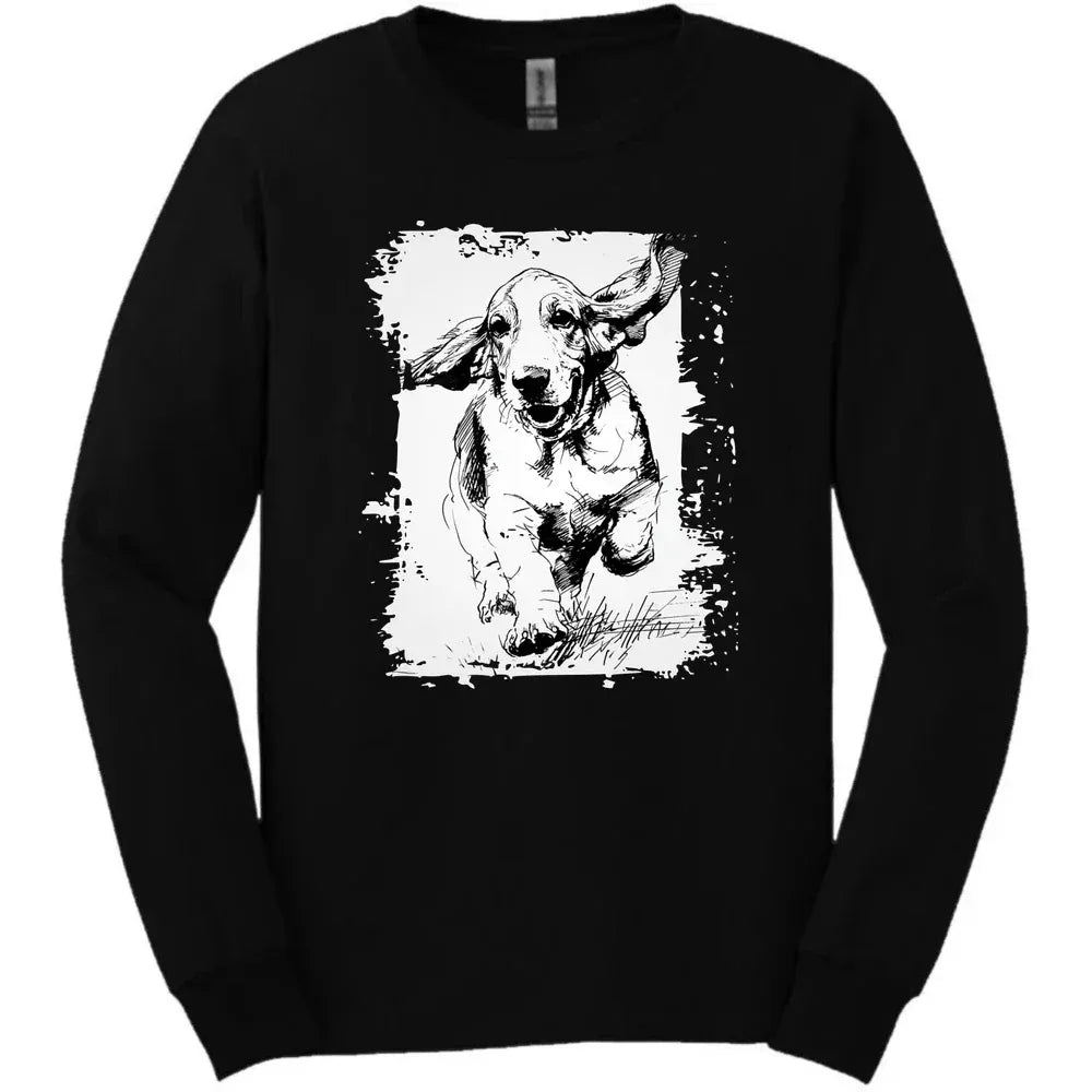 Basset Hound - Running Dog Long Sleeve Tee - Black