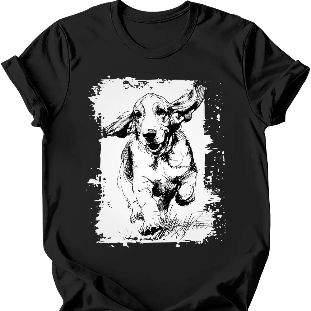 Basset Hound - Running Dog T-Shirt - Black