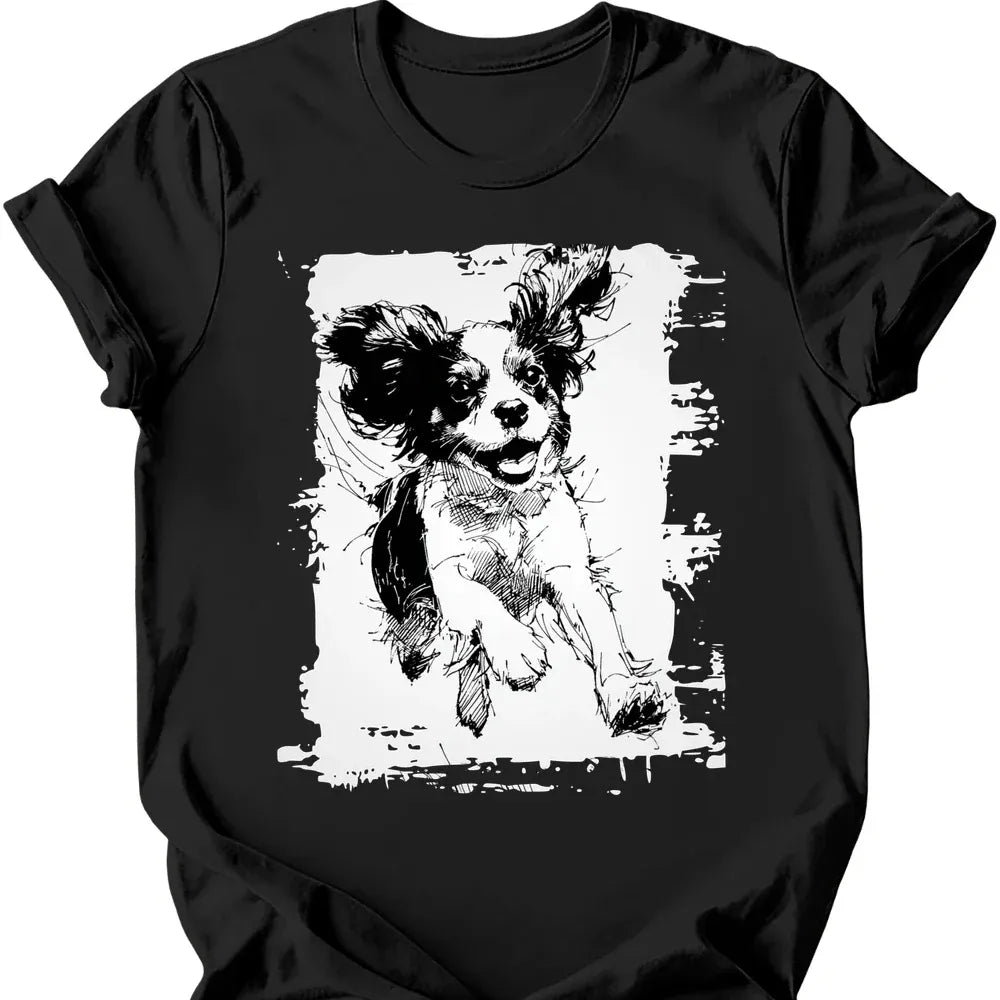 Cavalier King Charles Spaniel - Running Dog T-Shirt - Black