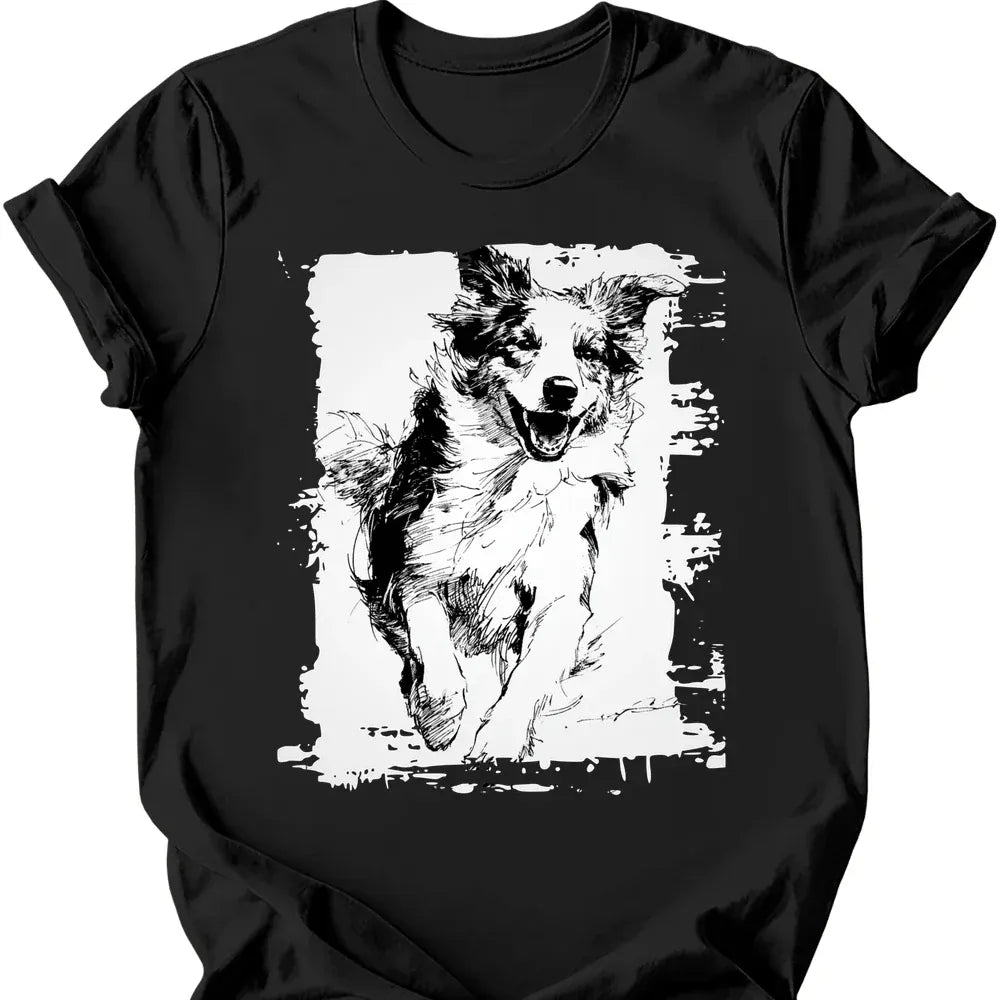 Australian Shepherd - Running Dog T-Shirt - Black