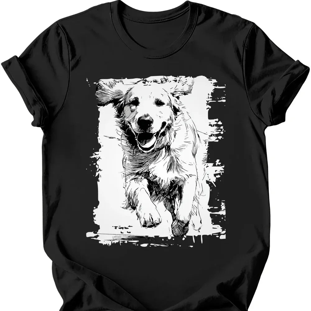 Golden Retriever - Running Dog T-Shirt - Black