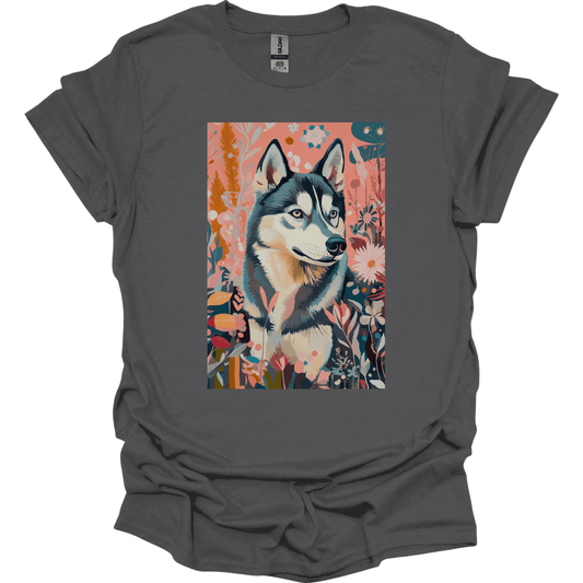 Siberian Husky - Boho Dog T-Shirt - Charcoal