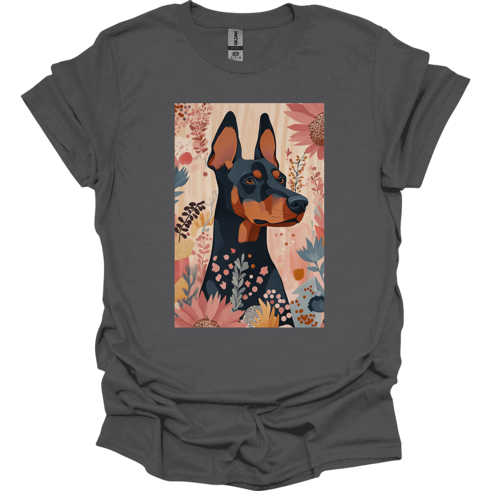Doberman - Boho Dog T-Shirt - Charcoal