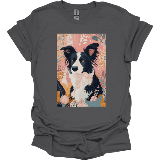 Border Collie - Boho Dog T-Shirt - Charcoal
