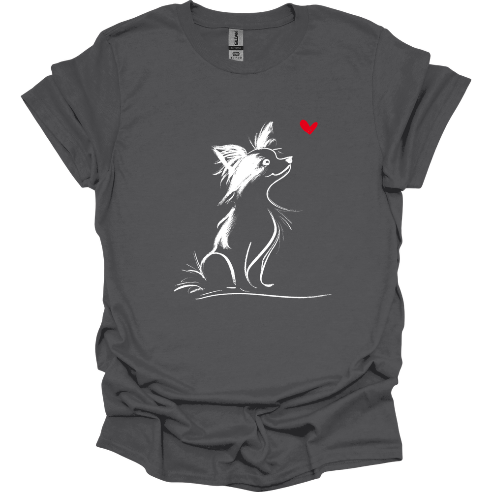 Papillon - Sketch Dog T-Shirt - Charcoal