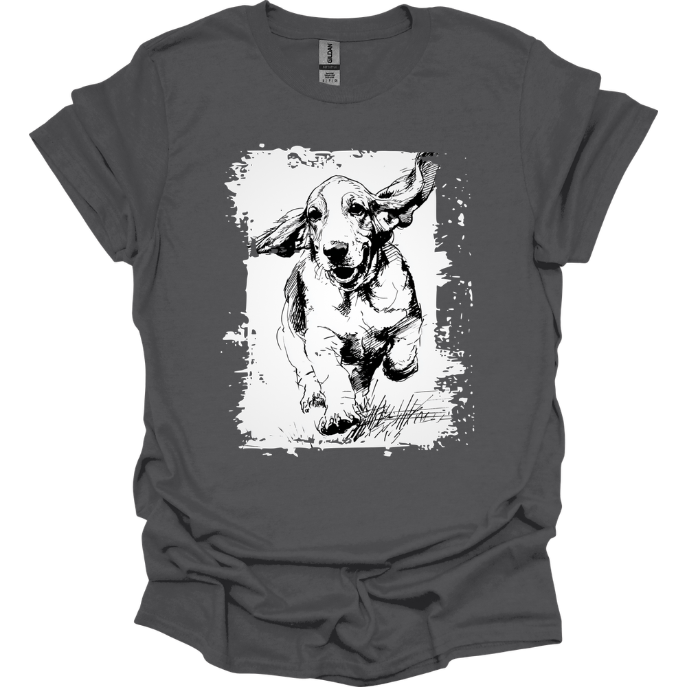 Basset Hound - Running Dog T-Shirt - Charcoal