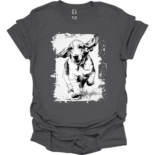 Basset Hound - Running Dog T-Shirt - Charcoal