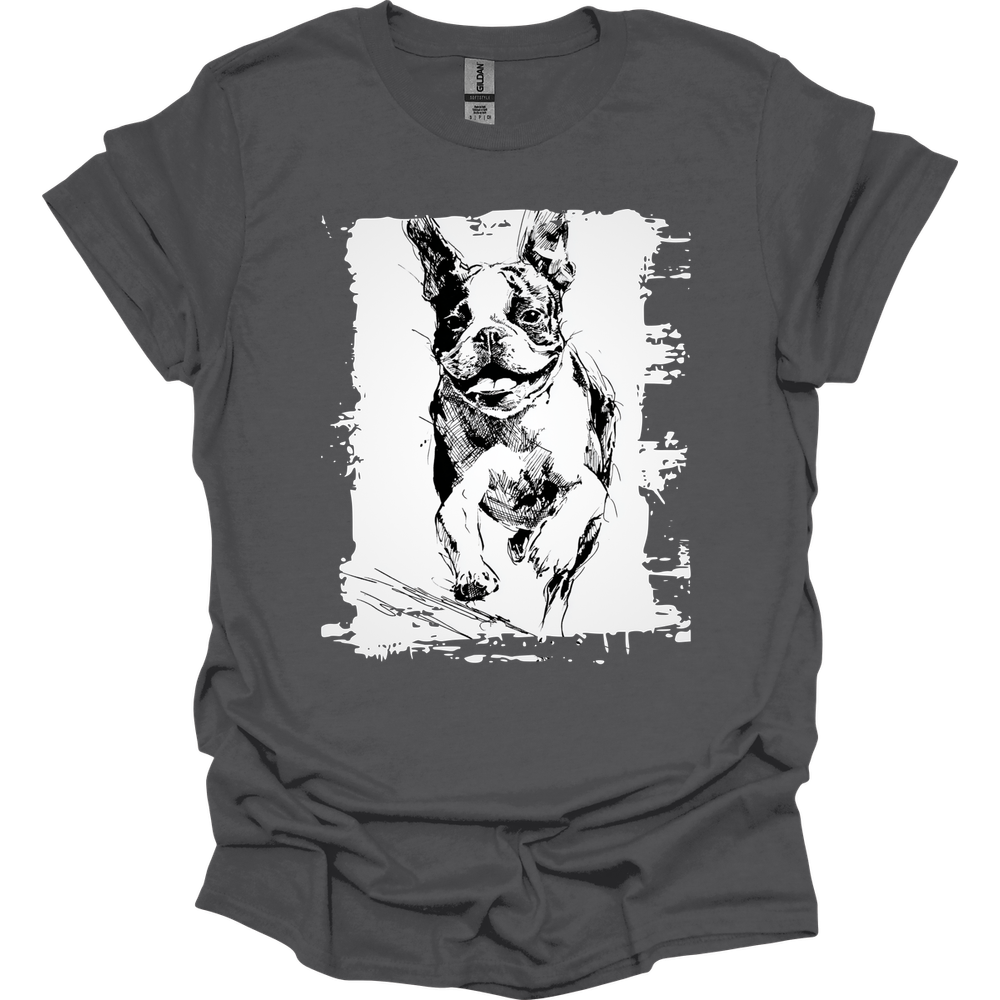 Boston Terrier - Running Dog T-Shirt - Charcoal