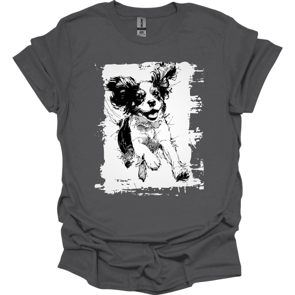 Cavalier King Charles Spaniel - Running Dog T-Shirt - Charcoal