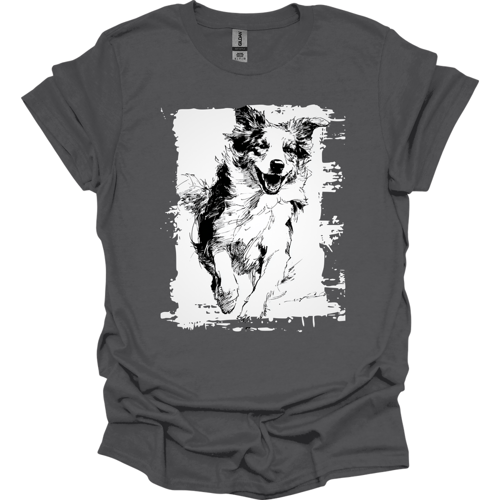 Australian Shepherd - Running Dog T-Shirt - Charcoal