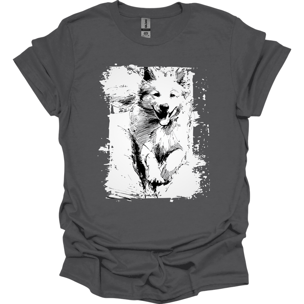 Samoyed - Running Dog T-Shirt - Charcoal