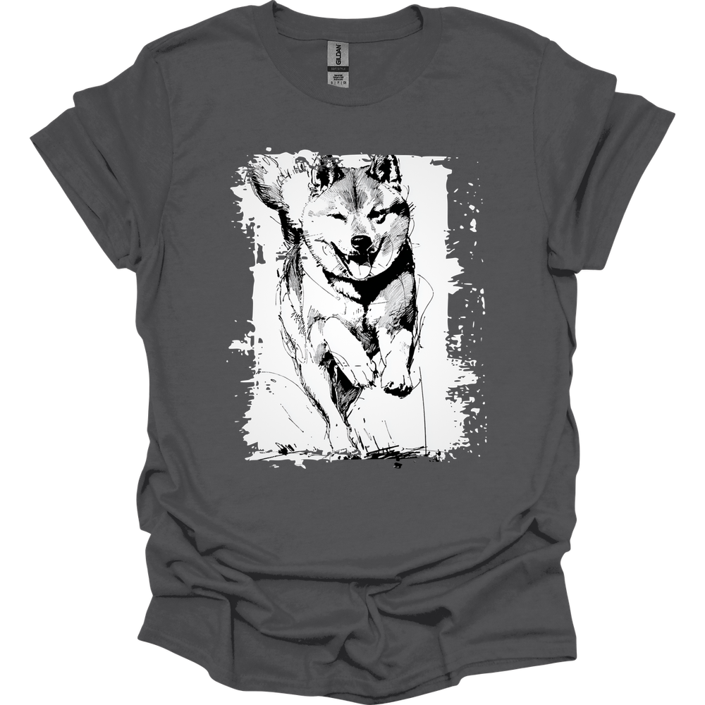Shiba Inu - Running Dog T-Shirt - Charcoal