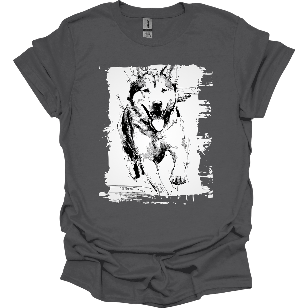 Siberian Husky - Running Dog T-Shirt - Charcoal