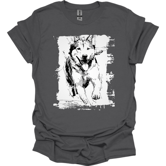 Siberian Husky - Running Dog T-Shirt - Charcoal