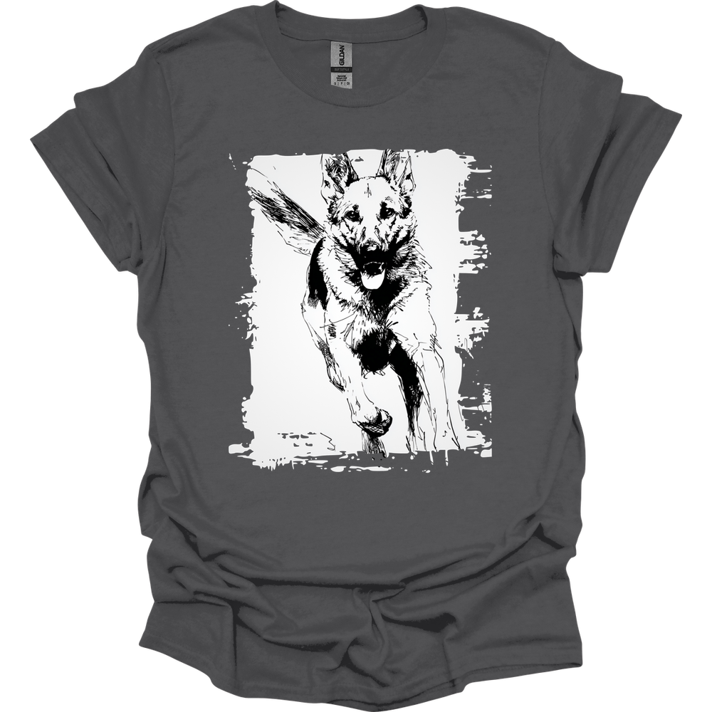 German Shepherd - Running Dog T-Shirt - Charcoal