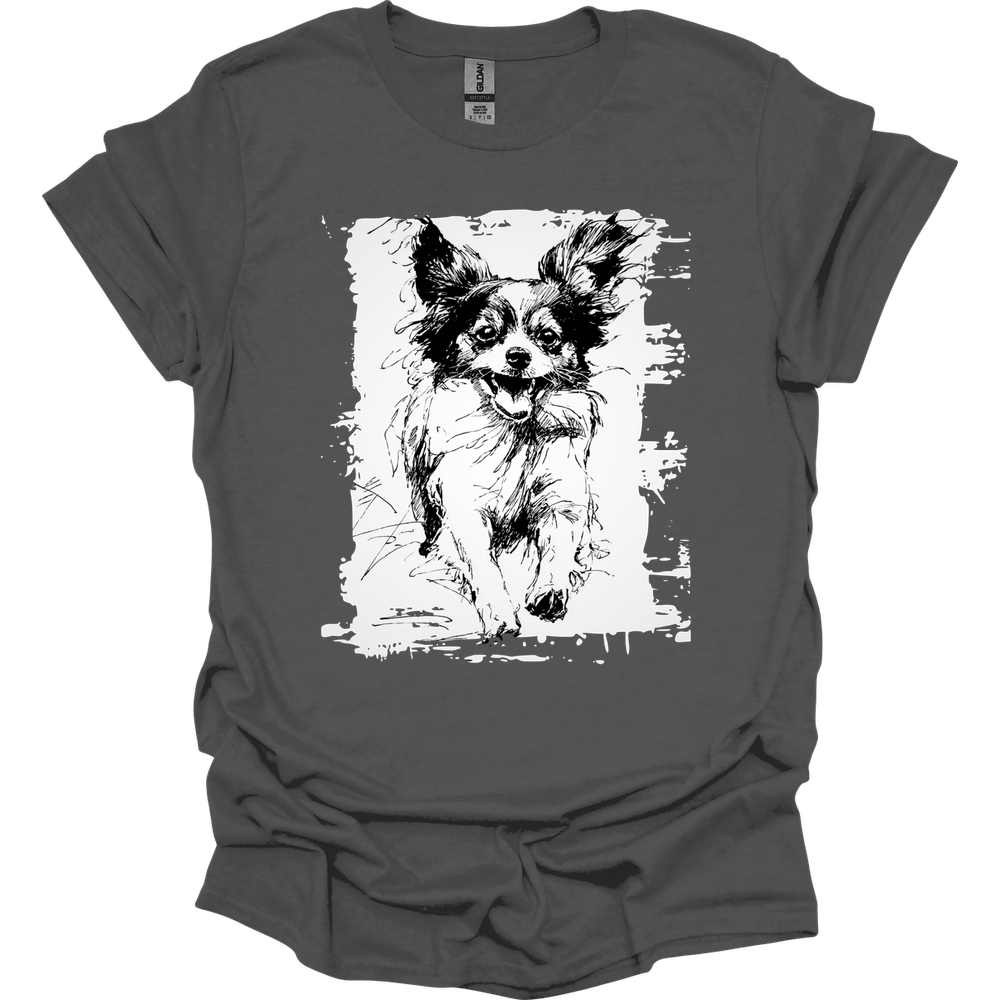 Papillon - Running Dog T-Shirt - Charcoal