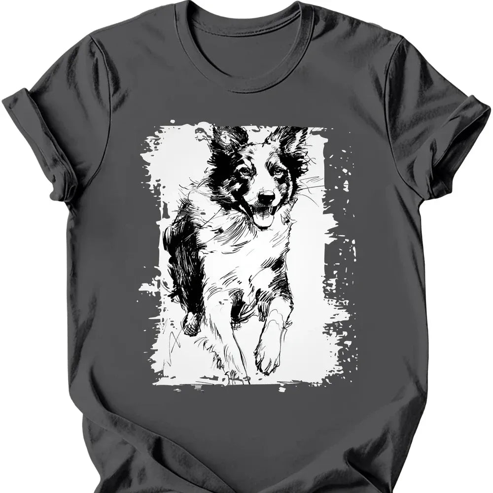 Border Collie - Running Dog T-Shirt - Charcoal