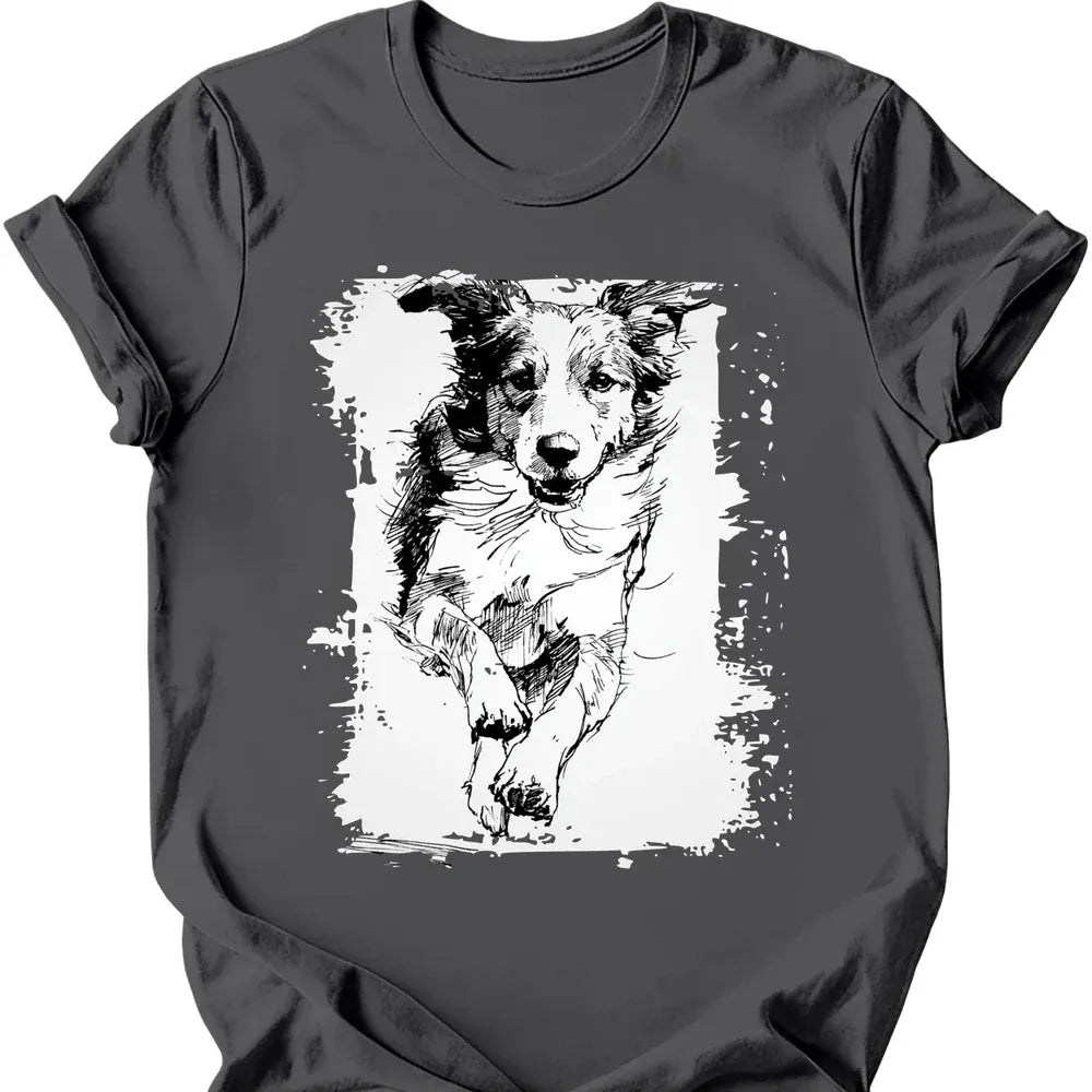 Brittany - Running Dog T-Shirt - Charcoal