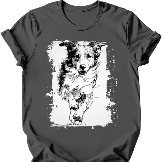 Brittany - Running Dog T-Shirt - Charcoal