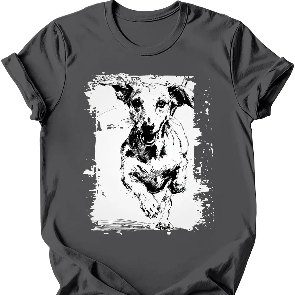 Dachshund - Running Dog T-Shirt - Charcoal