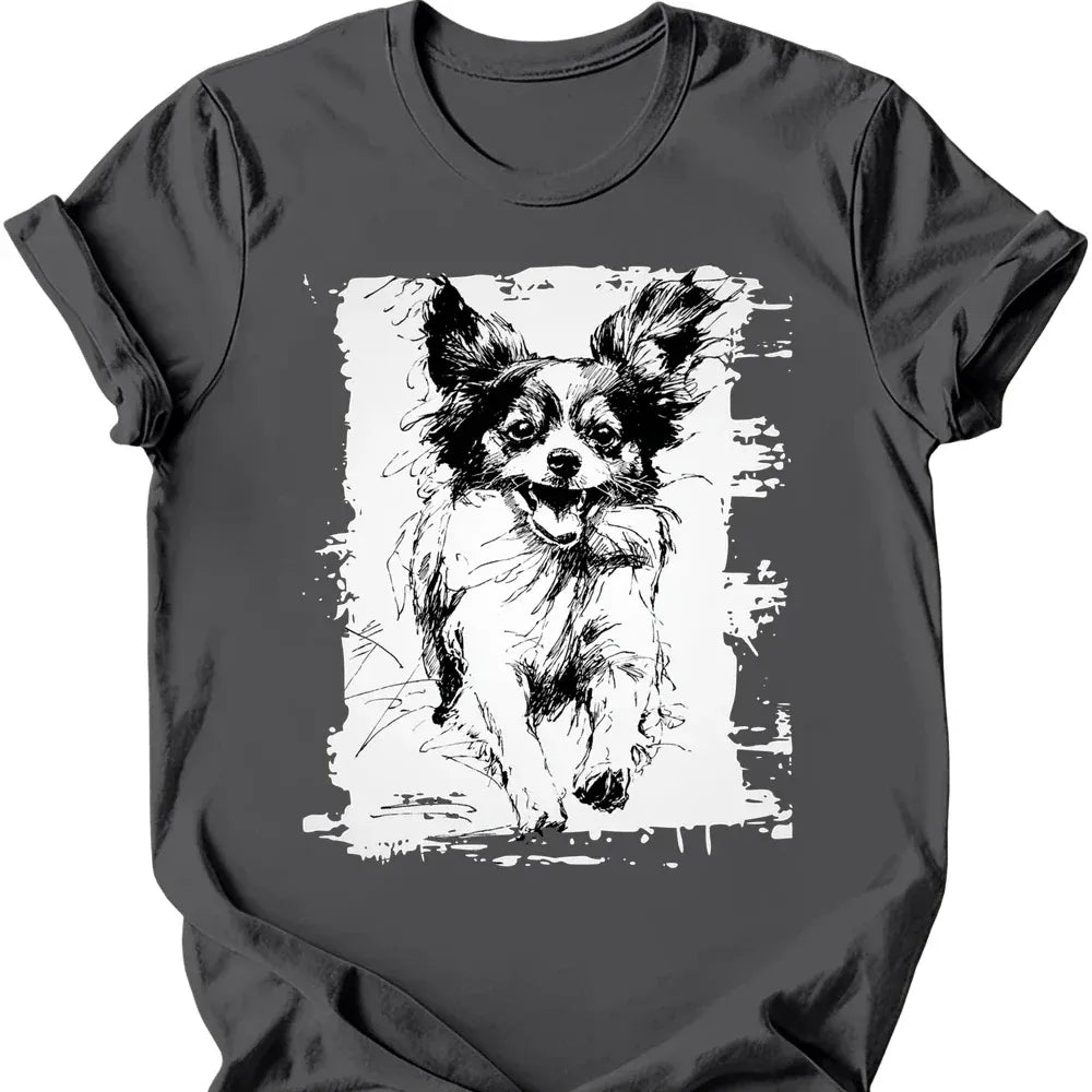 Papillon - Running Dog T-Shirt - Charcoal