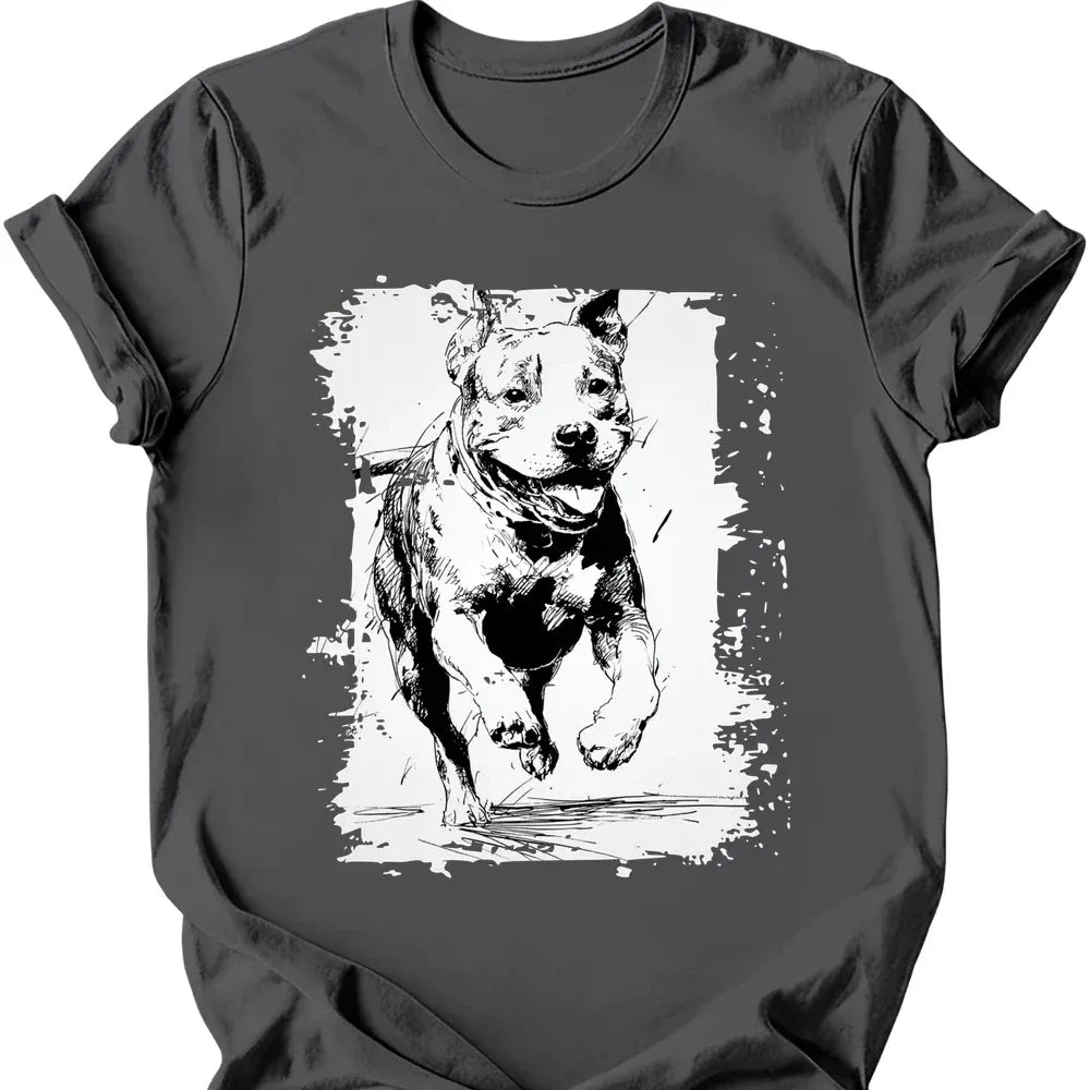 Pitbull - Running Dog T-Shirt - Charcoal