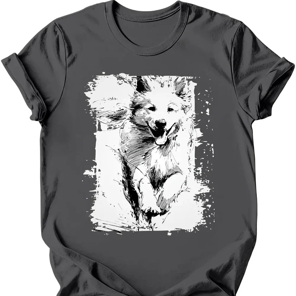 Samoyed - Running Dog T-Shirt - Charcoal