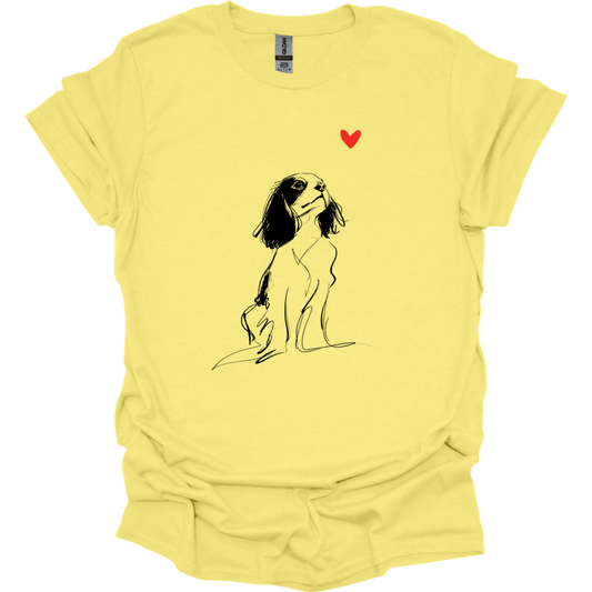 Cavalier King Charles Spaniel - Sketch Dog T-Shirt - Cornsilk