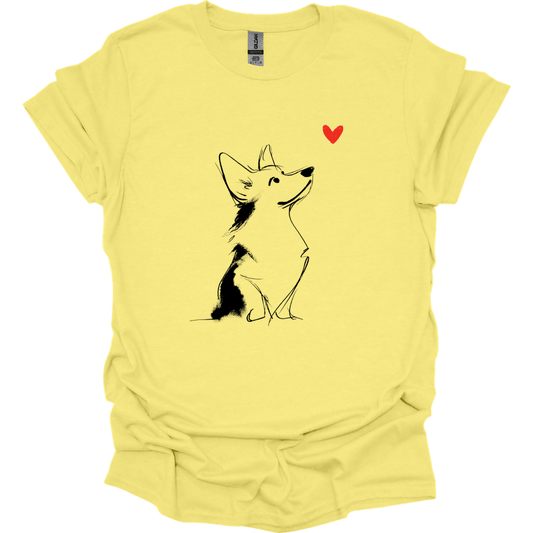 Corgi - Sketch Dog T-Shirt - Cornsilk