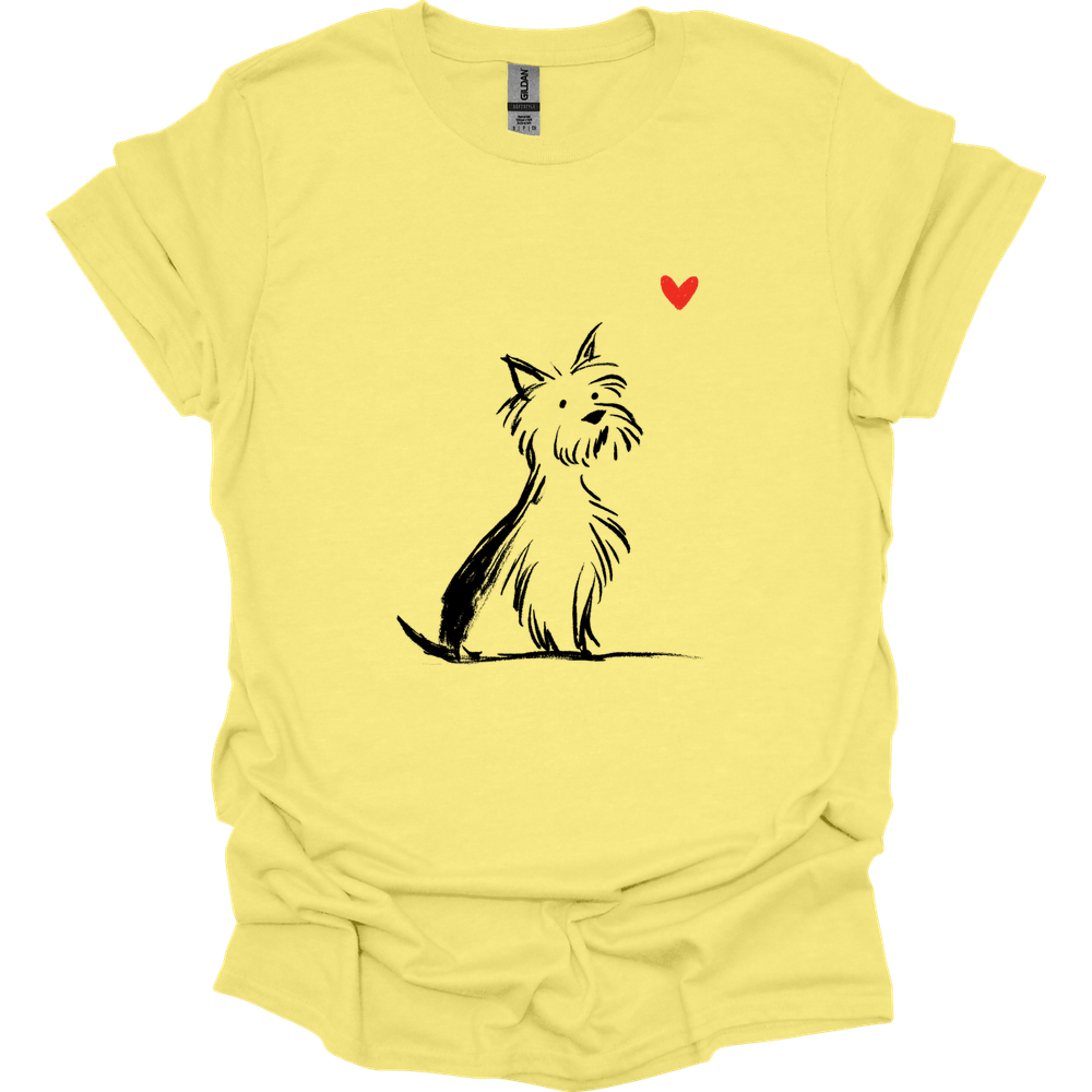 Yorkshire Terrier - Sketch Dog T-Shirt - Cornsilk