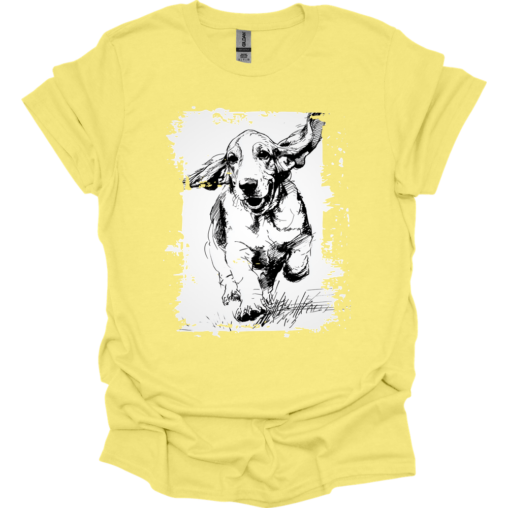 Basset Hound - Running Dog T-Shirt - Cornsilk