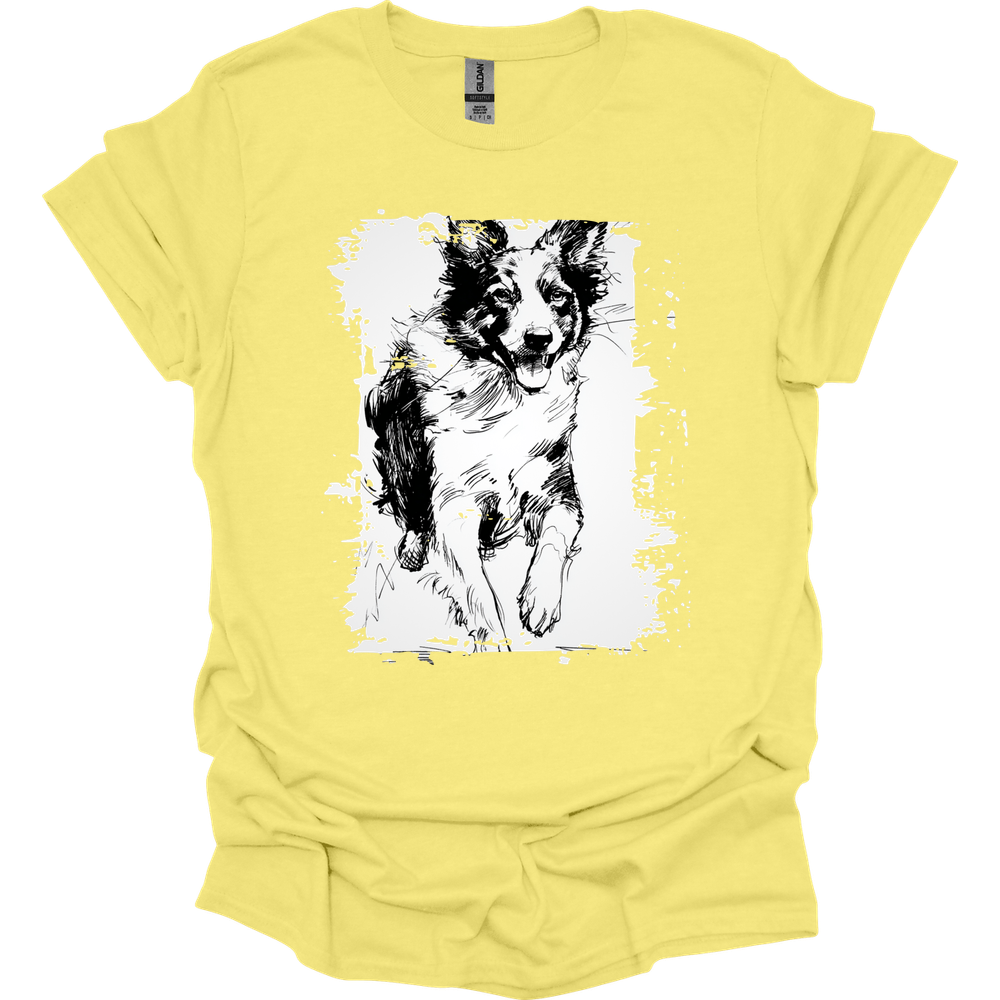 Border Collie - Running Dog T-Shirt - Cornsilk