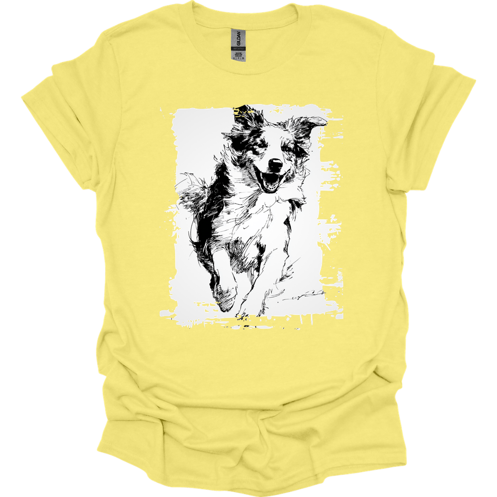Australian Shepherd - Running Dog T-Shirt - Cornsilk