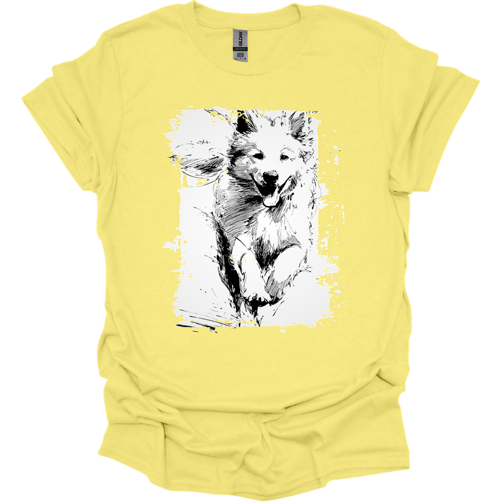 Samoyed - Running Dog T-Shirt - Cornsilk